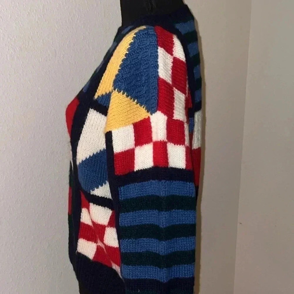 Quissett Cove Vintage Unisex Patchwork 100% Wool Sweater Jumper Size Medium - Picture 9 of 14